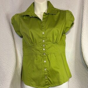 Y2K Banana Republic Green Puff Sleeve Button Down Shirt
